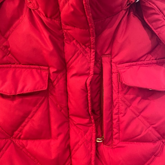 Lands End Goose Down Red Furry Hooded Vest, Large - Picture 2 of 6